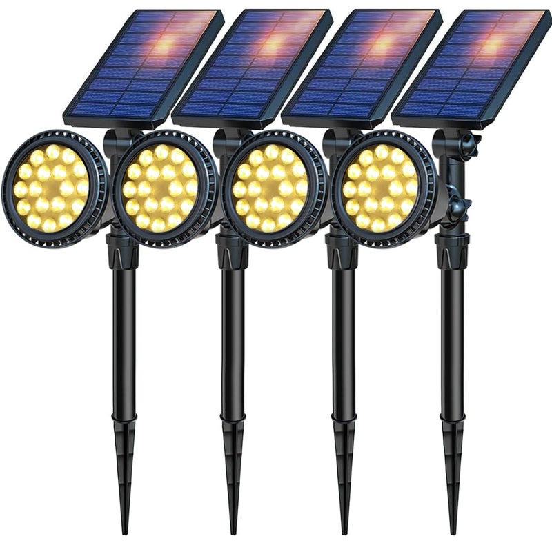 DBF أضواء شمسية خارجية DBF، 600 لومن أضواء كشاف شمسية خارجية مقاومة للماء، 18 LED إضاءة تلقائية تشغيل/إيقاف للمناظر الطبيعية ضوء عمود العلم للحديقة والفناء ومسار السيارة والمسبح والفناء (أبيض دافئ، 4 عبوات) - Image 1